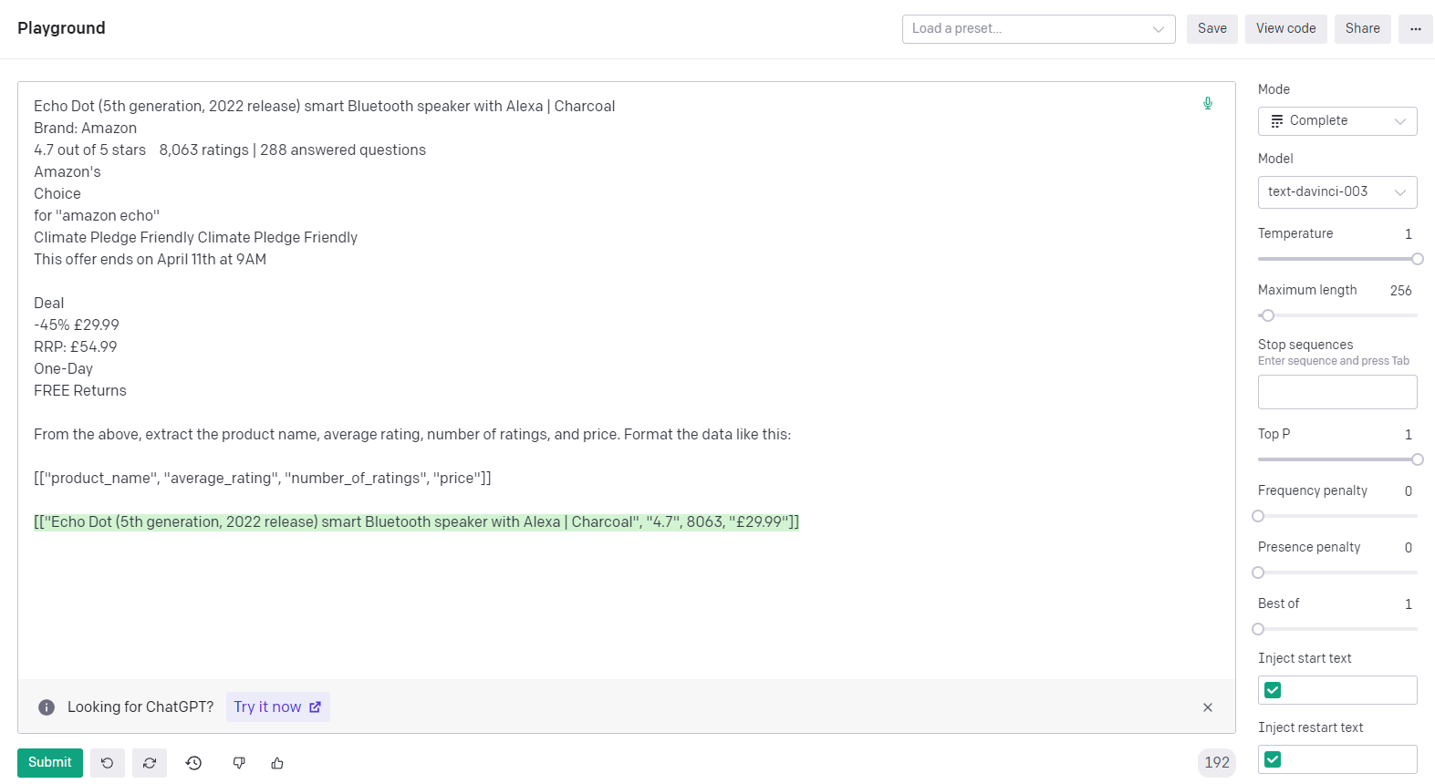 Using ChatGPT to extract structure unstructured data