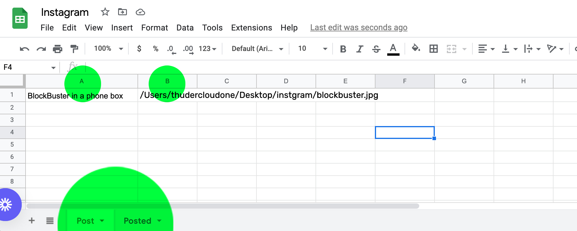 Set up a google sheet to read data and write data to from Instagram