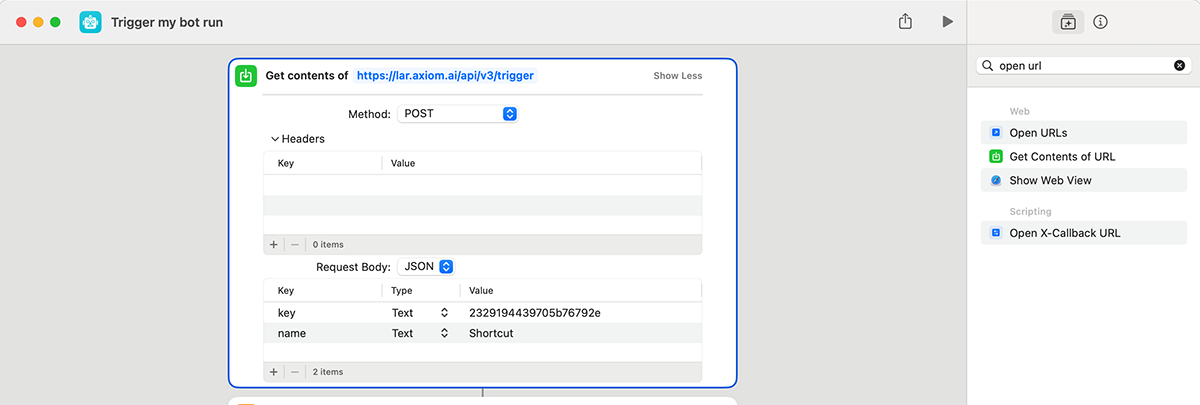 using Google App Script API request to trigger axiom.ai bot run