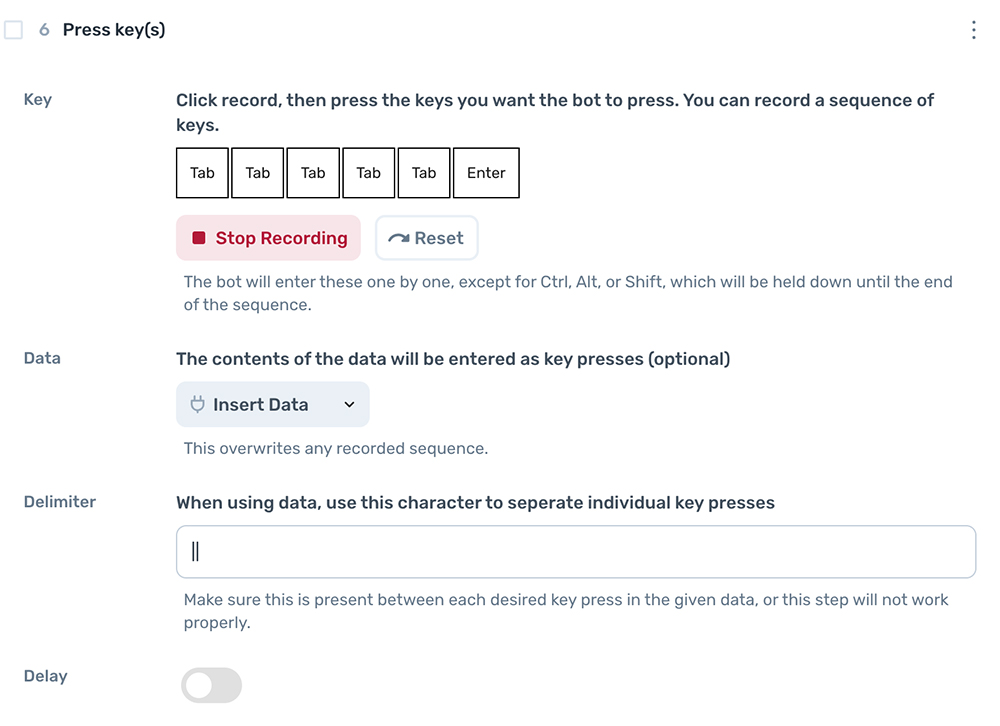 recording key presses in axiom.ai's builder