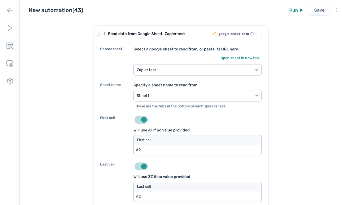 read row from google sheets to trigger bot run