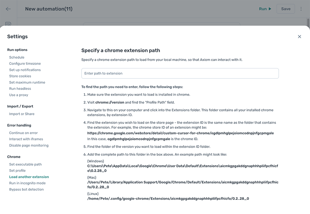 load other extenisions - axiom.ai