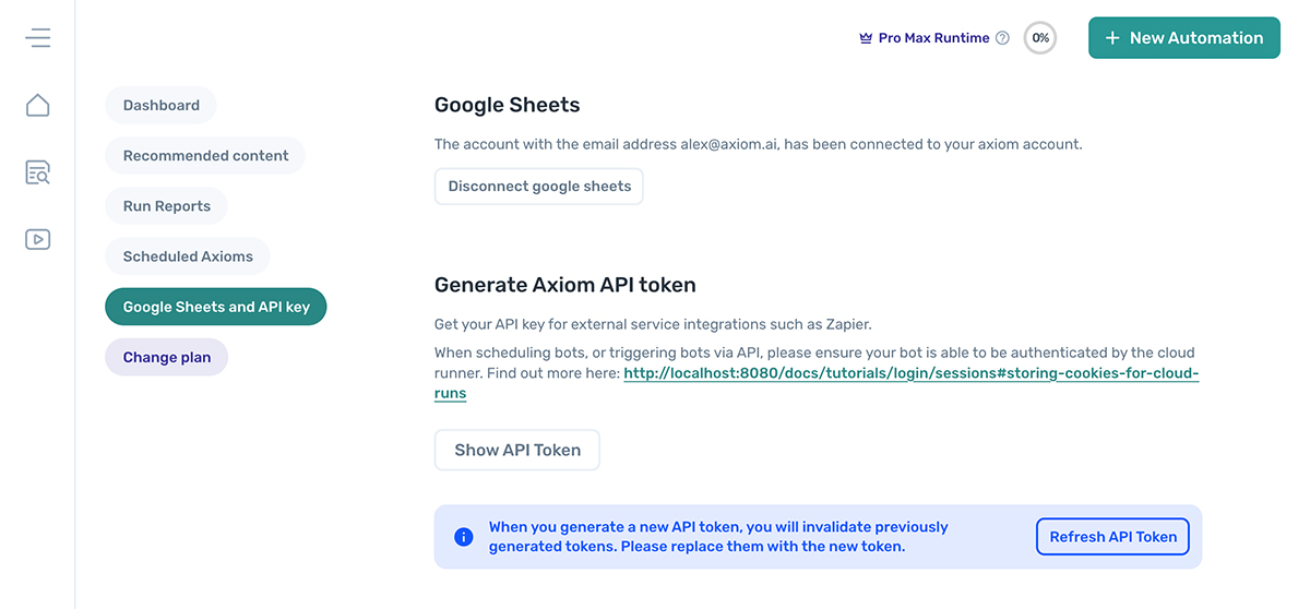 how to disconnect your Google Sheet account in axiom.ai