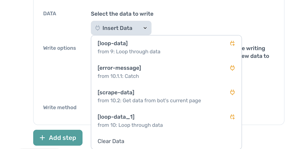 axiom.ai's out put data from loop