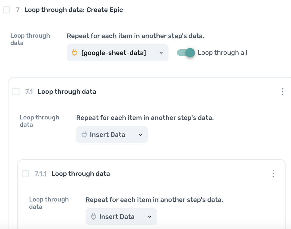 axiom.ai's addimg loop step nesting