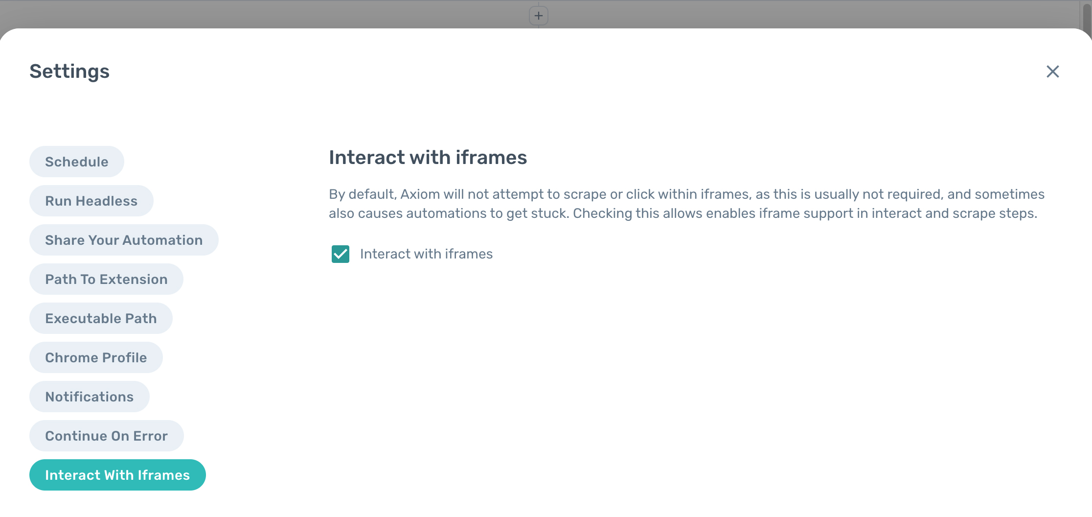 iframe support - axiom.ai