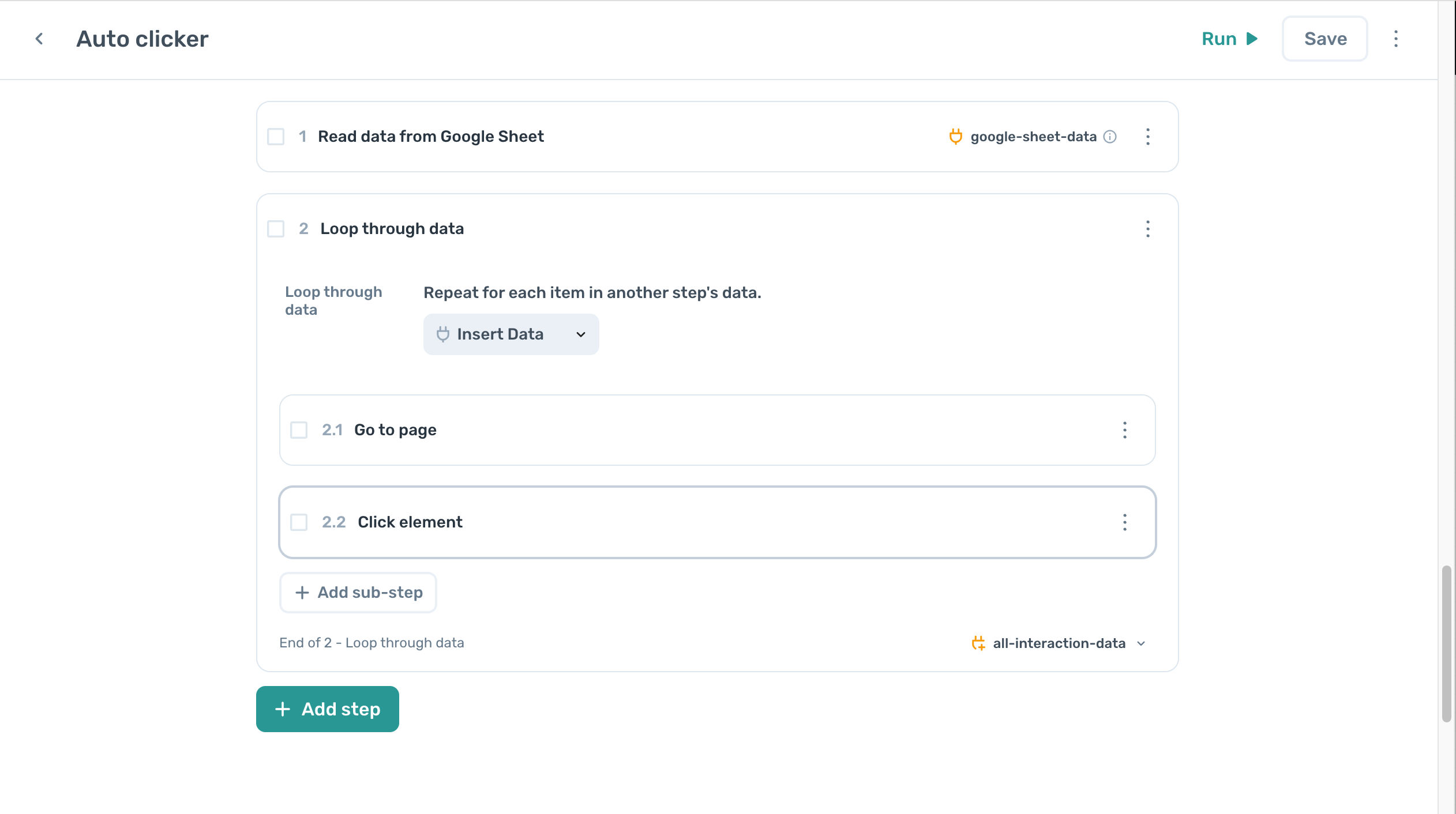 axiom.ai adding a loop step step