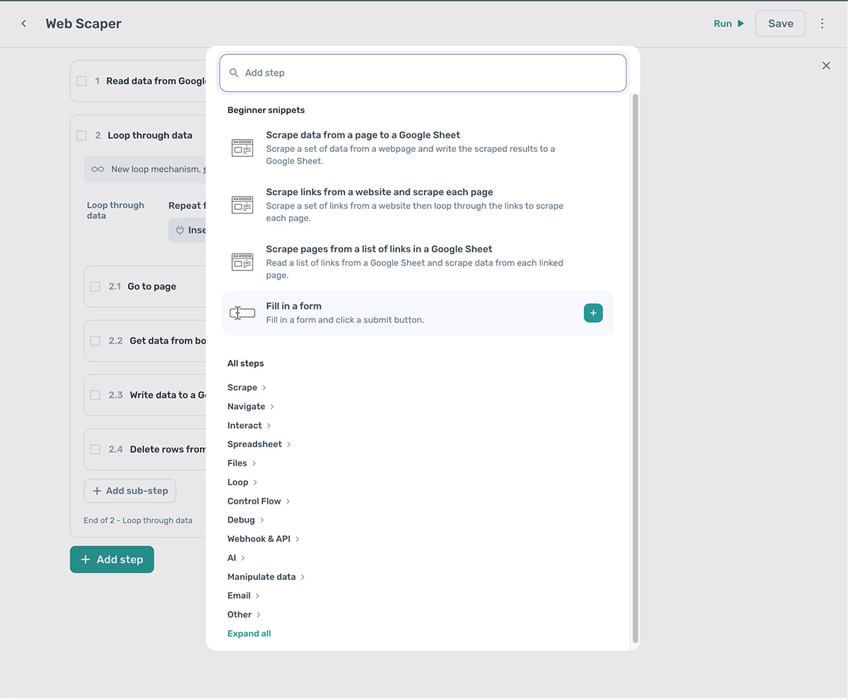 axiom.ai design pattern web scraper