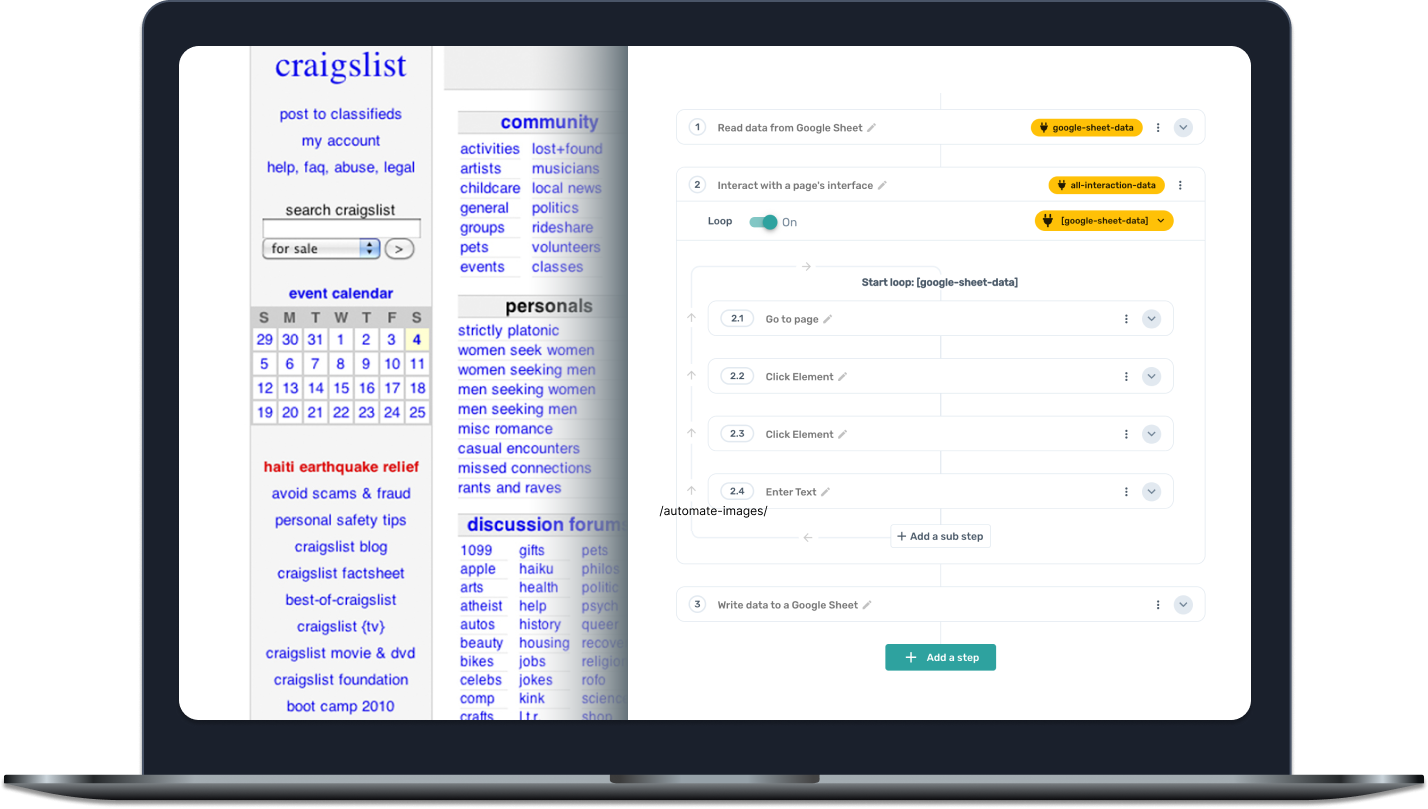 Axiom.ai automating Craigslist in the browser