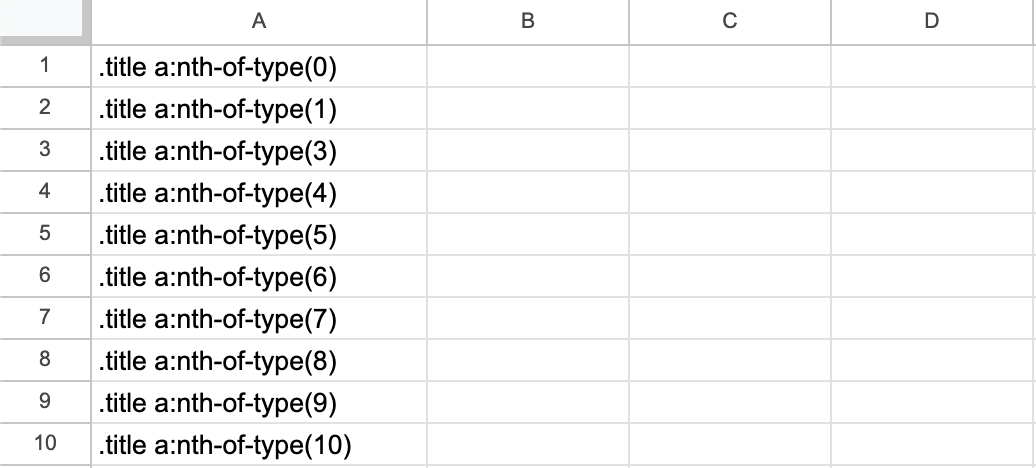 Google Sheets setup multiple css selectors