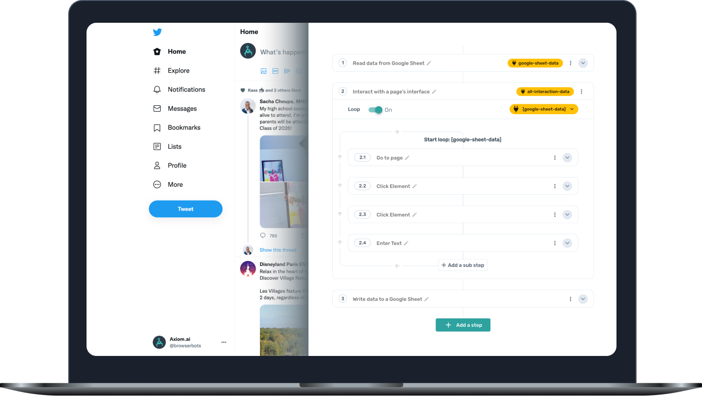 Axiom.ai automating clicks on twitter